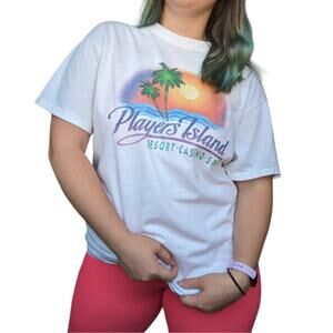 Vintage Single Stitch Players Island Resort Graphic Tee Shirt Crew Neck Hawaiian